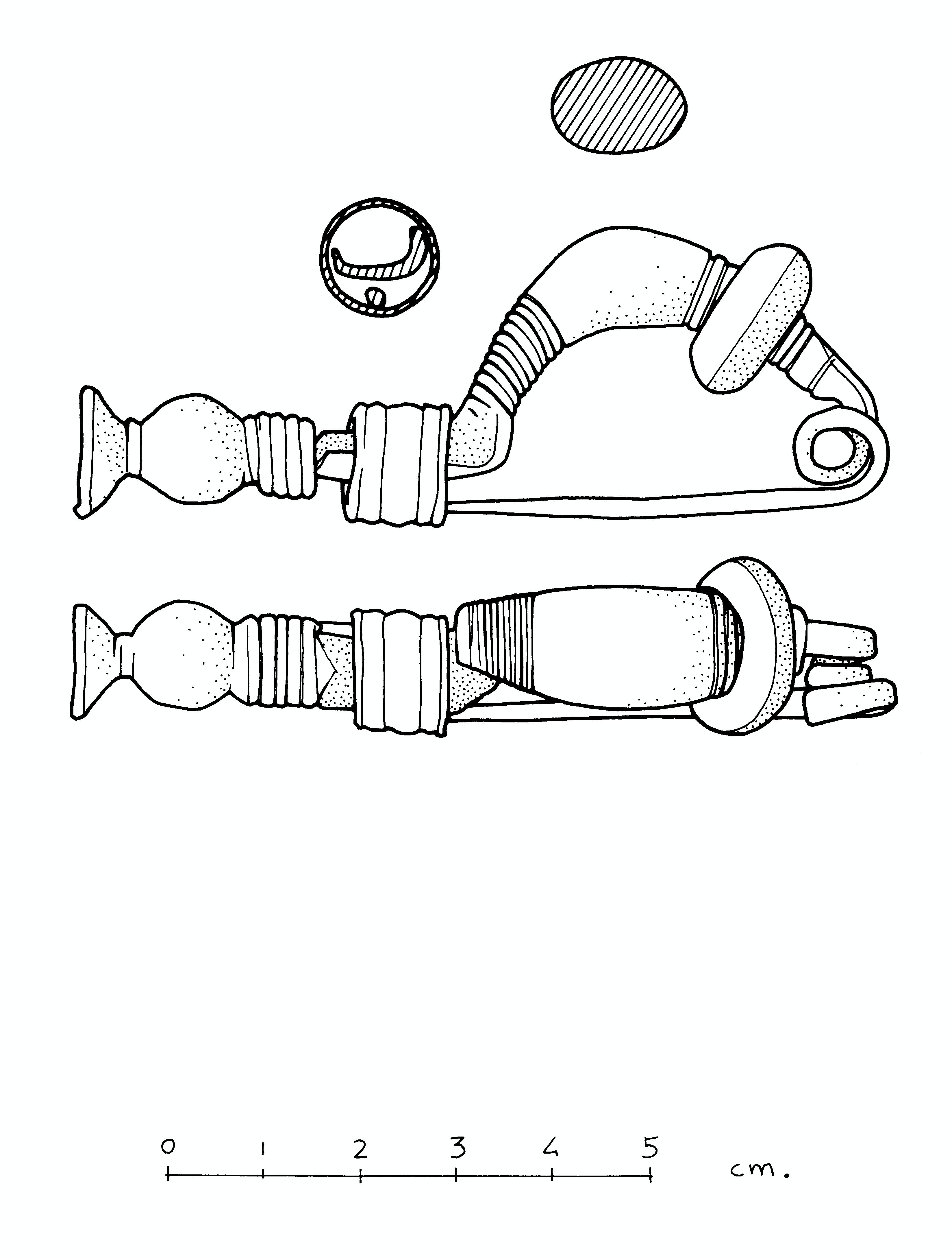 fibula, ad arco ingrossato (fine/primo quarto IV-III a.C)