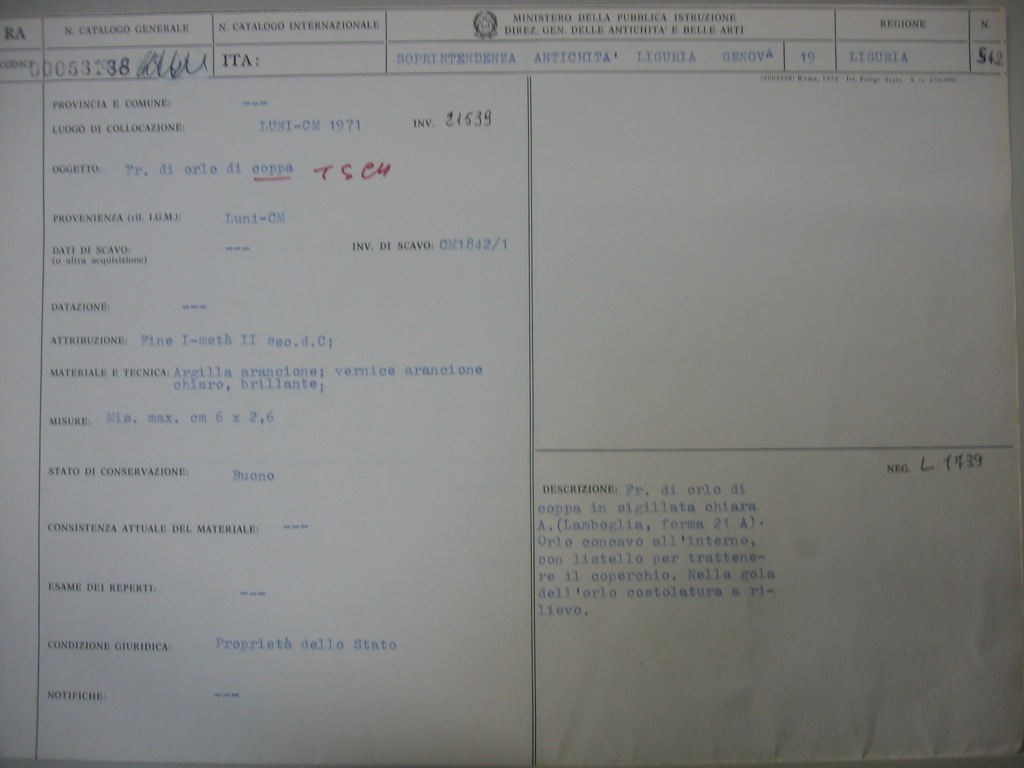 coppa, Lamboglia forma 21 A (fine/metà I-II d.C)