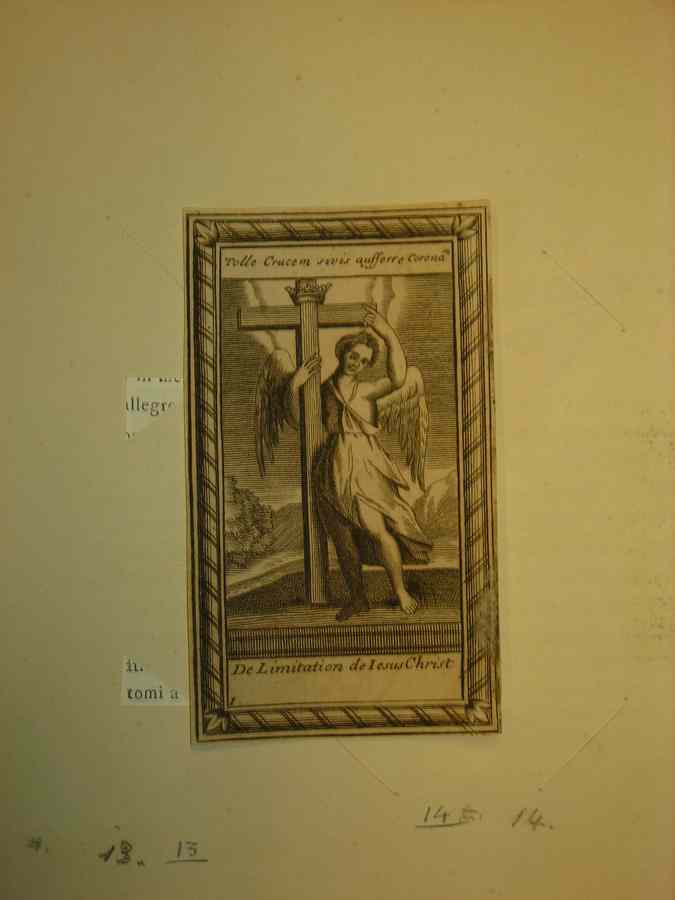 angeli reggenti la croce (stampa tagliata) - ambito europeo (secc. XVII/ XVIII)