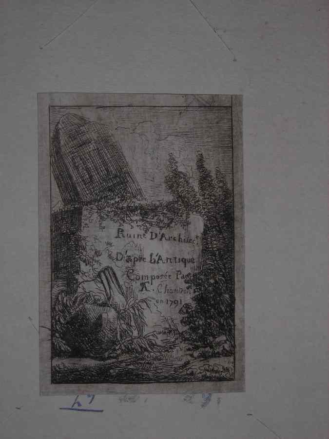 paesaggio con rovine (stampa tagliata) di Chantron Antoine (sec. XVIII)