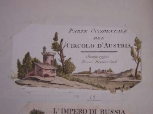 paesaggio fluviale (stampa colorata a mano, frammento) - ambito italiano (sec. XVIII)