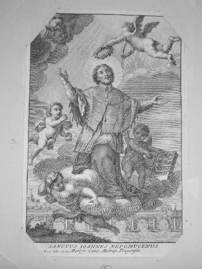 assunzione di San Giovanni Nepomuceno (stampa) di Rossi Hieronimus (fine/inizio secc. XVII/ XVIII)