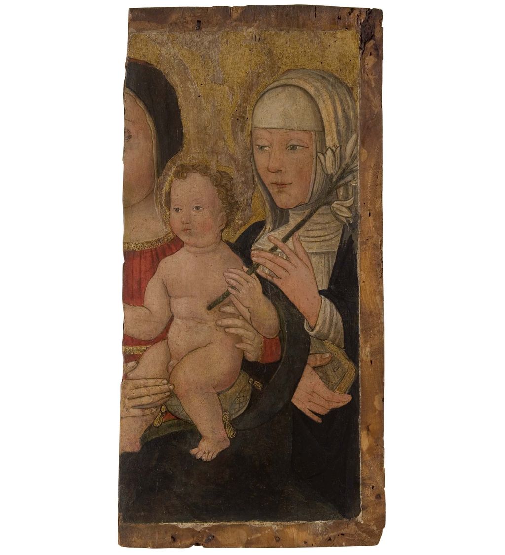 Madonna con Bambino e Santa Caterina da Siena (dipinto, frammento) - ambito senese (sec. XV)