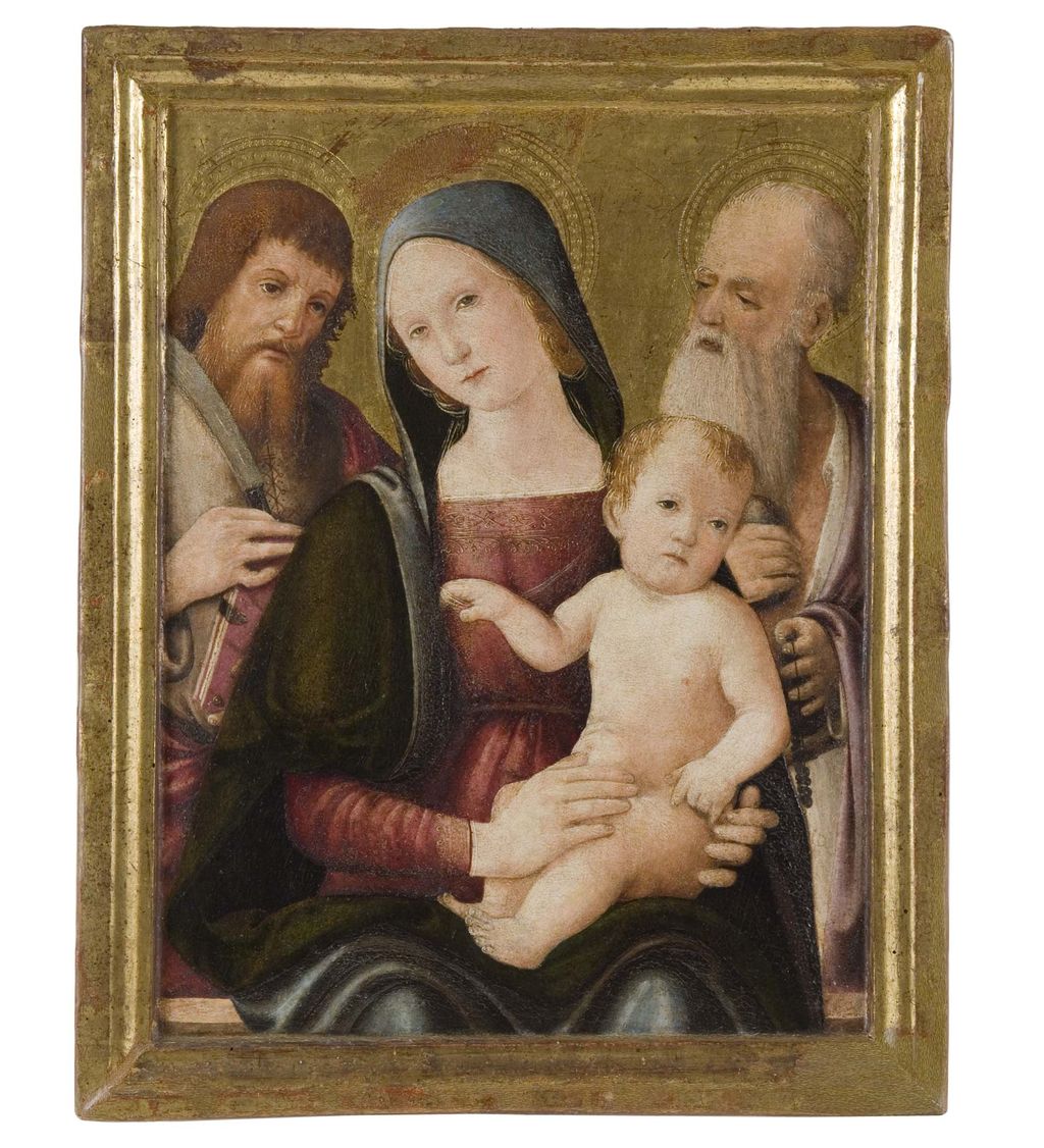 Madonna con Bambino con San Bartolomeo e San Girolamo (dipinto) di Pietro di Domenico (maniera) (secc. XV/ XVI)