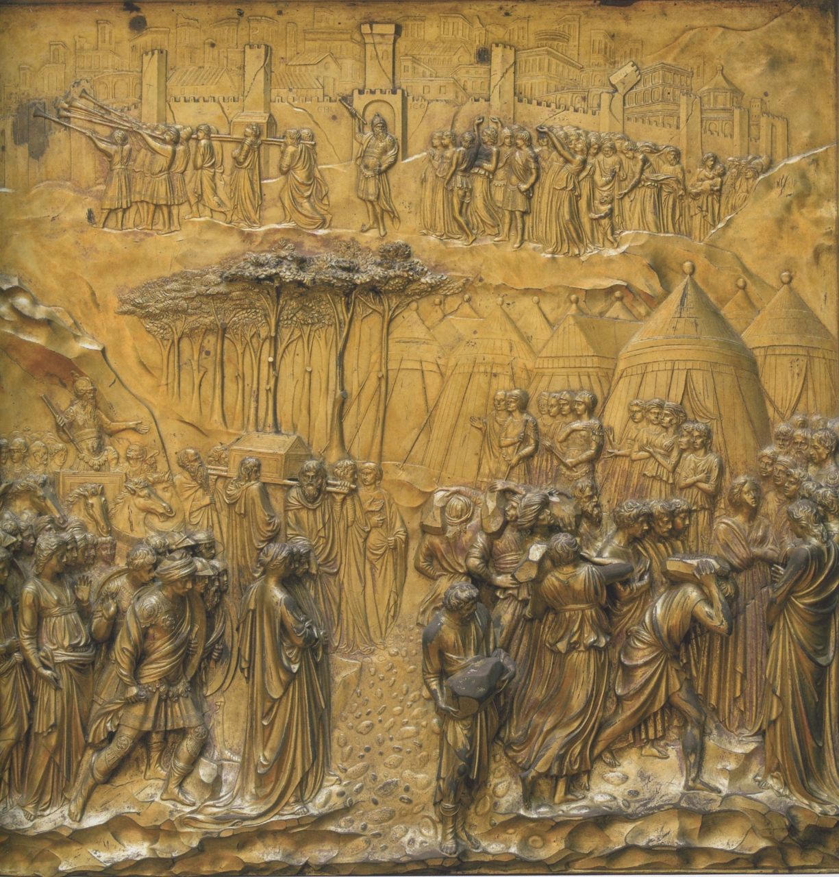 storie di Giosuè (rilievo, elemento d'insieme) di Ghiberti Lorenzo (e aiuti), Michelozzi Michelozzo, Gozzoli Benozzo (sec. XV)