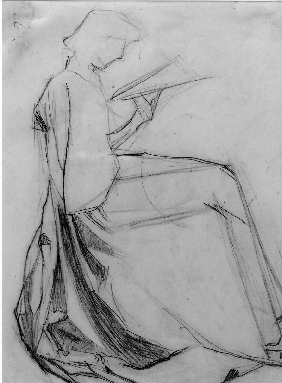 Figura di donna che legge, figura femminile seduta (disegno, opera isolata) di Boccioni Umberto - ambito italiano (primo quarto sec. XX)