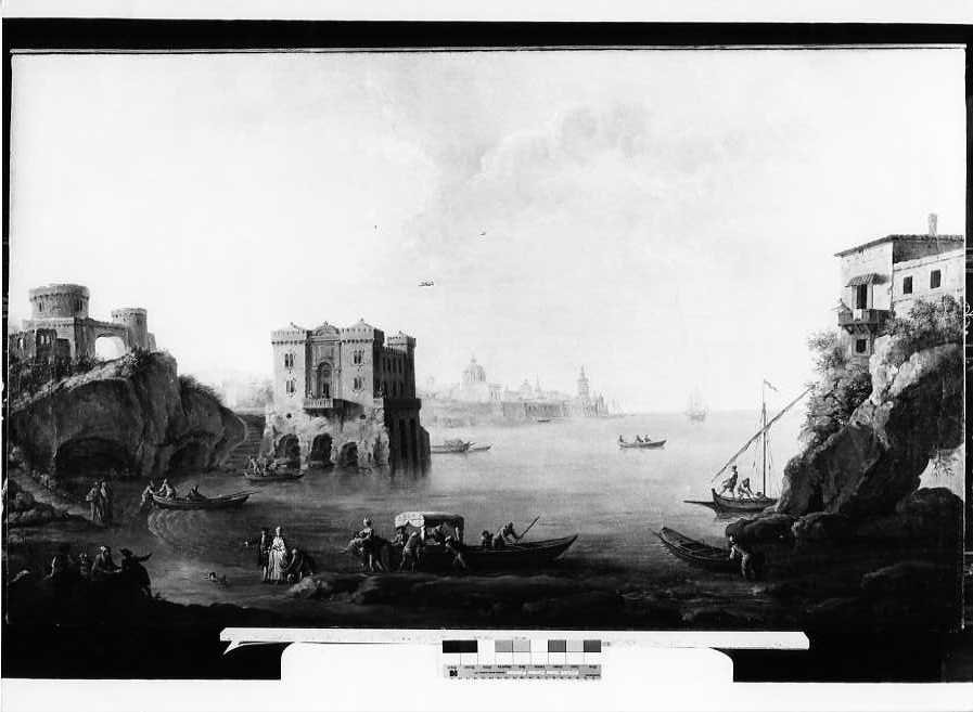 Marina con sbarco di nobili (dipinto) di Bonavia Carlo (attribuito) (seconda metà sec. XVIII)