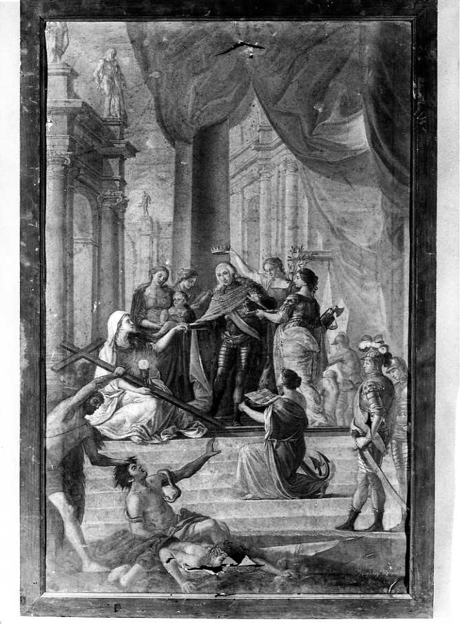 Ferdinando IV che aiuta la Religione ad alzarsi (dipinto) di Ronzi Giuseppe (secc. XVIII/ XIX)