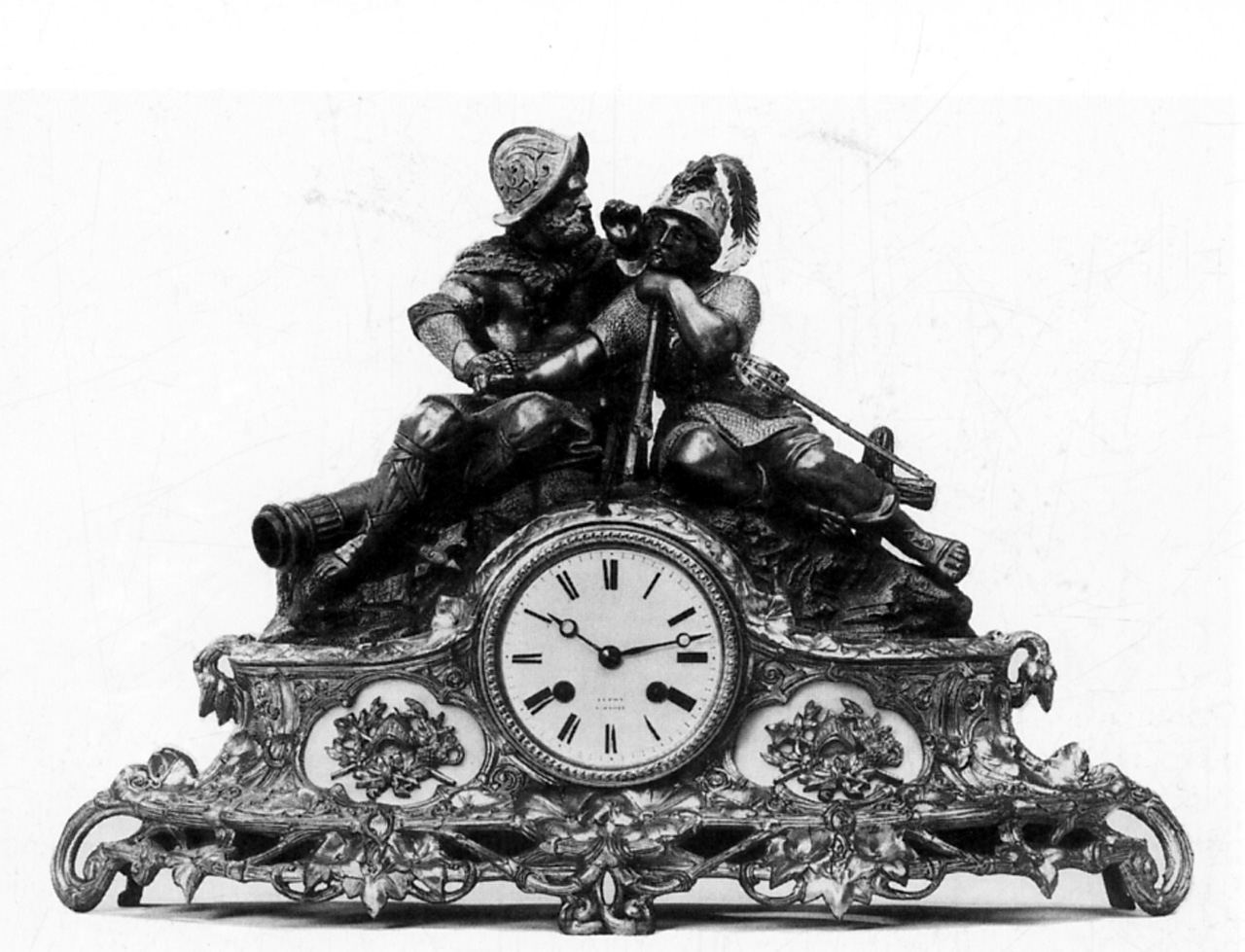 guerrieri con un trofeo d'armi (orologio - da mensola, opera isolata) di Japy Frères, Hottot, Le Roy - manifattura parigina (terzo quarto sec. XIX)