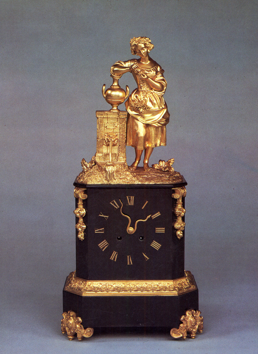 figura femminile che sfoglia una margherita (orologio - da mensola, opera isolata) di Japy Frères - manifattura francese (terzo quarto sec. XIX)