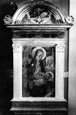 Arezzo - Museo Statale d'Arte Medievale e Moderna - Tabernacolo dipinto con Madonna che adora il bambino (negativo) di Maestro del Cassone Adimari (attr), Gabinetto fotografico del Polo Museale Fiorentino (primo quarto XX)
