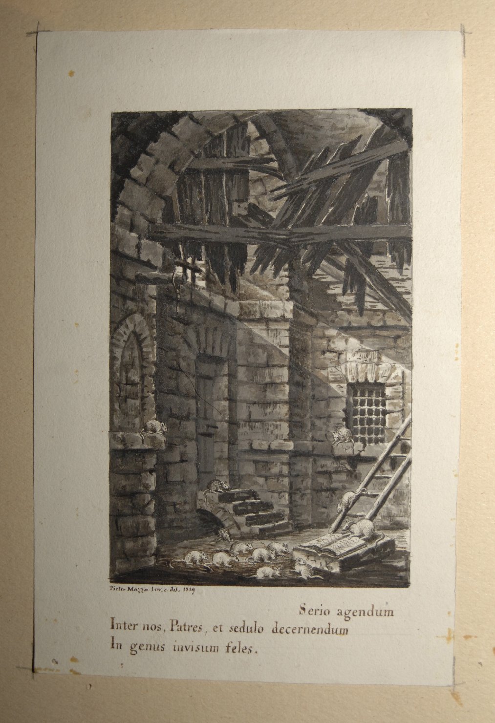 interno di stanza (disegno, opera isolata) di Mazza Pietro (sec. XIX)