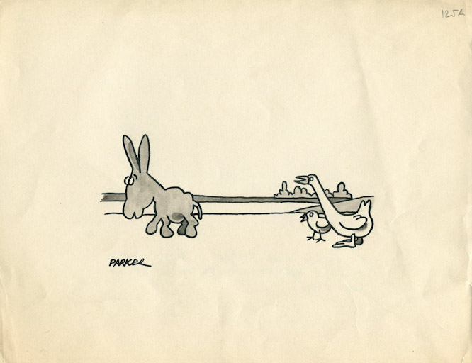 Tra animali, Un asino (disegno, opera isolata) di Parker (attribuito) (sec. XX)