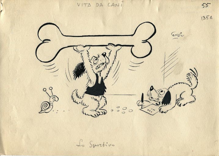 Vita da cani, Due cani (disegno, opera isolata) di Congiu Mariano (attribuito) (sec. XX)