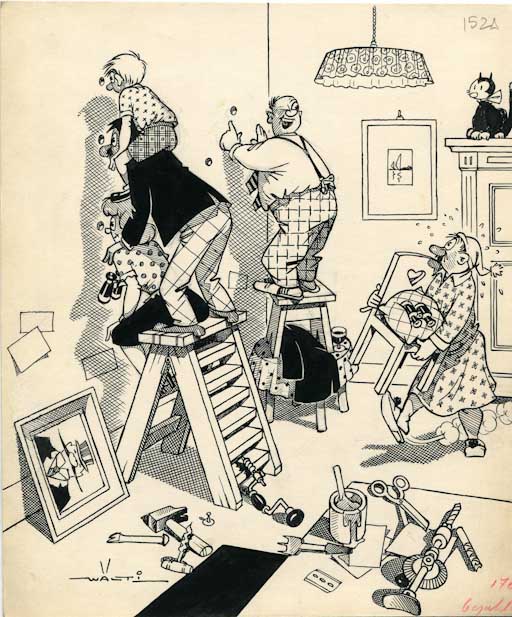 La TV dei vicini, Figure maschili e femminili (disegno, opera isolata) di Walter Faccini detto Walti (attribuito) (sec. XX)
