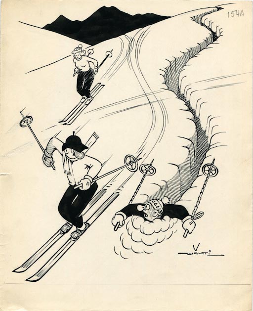 Sulle piste da sci, Figure maschili (disegno, opera isolata) di Walter Faccini detto Walti (attribuito) (sec. XX)