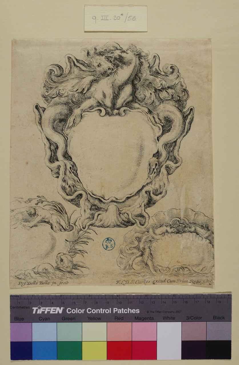 Tre cartelle ornamentali, tre cartelle ornamentali (stampa tagliata) di Stefano Della Bella (metà sec. XVII)