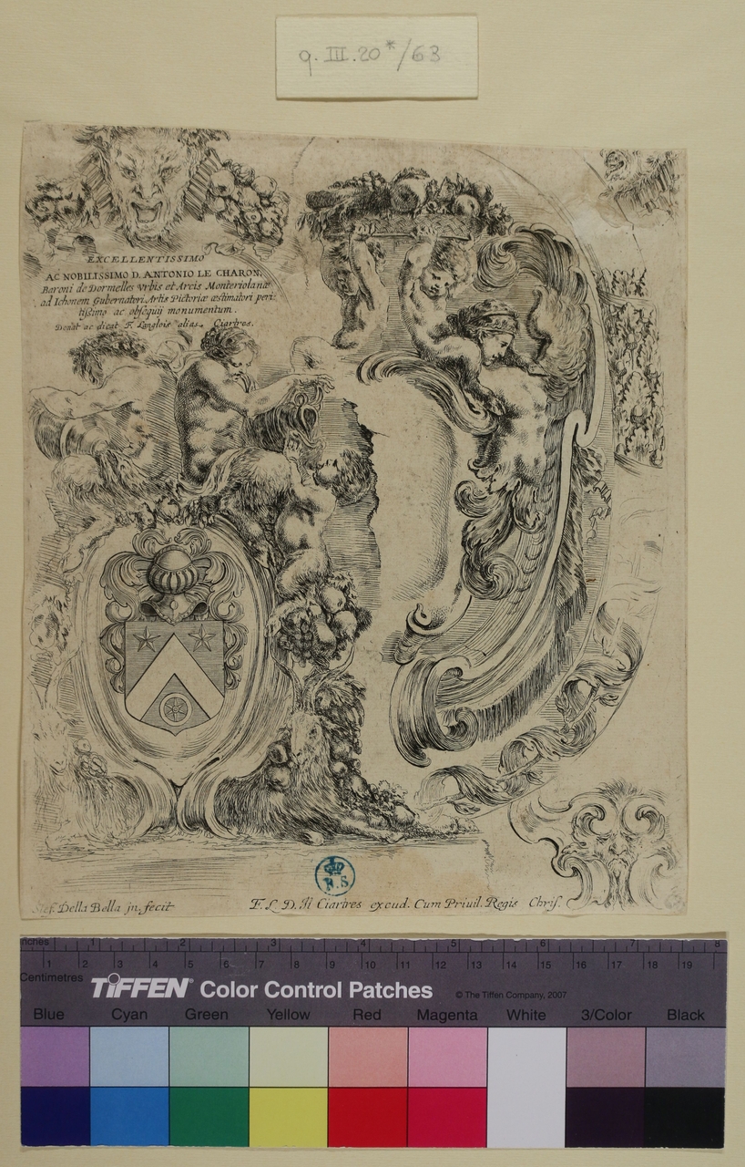 Cartella ornamentale, Cartella ornamentale (stampa tagliata) di Stefano Della Bella (metà sec. XVII)