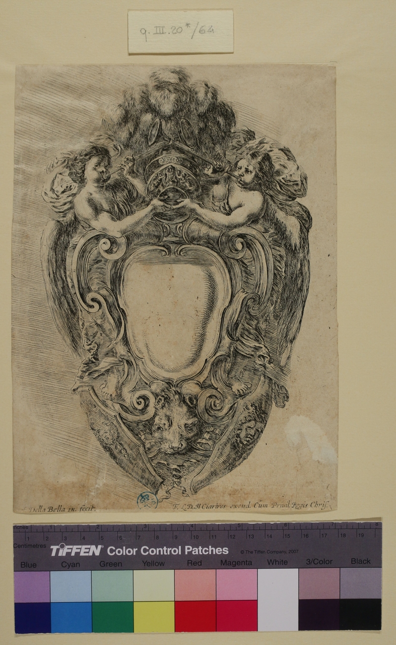 Cartella ornamentale, Cartella ornamentale (stampa tagliata) di Stefano Della Bella (metà sec. XVII)