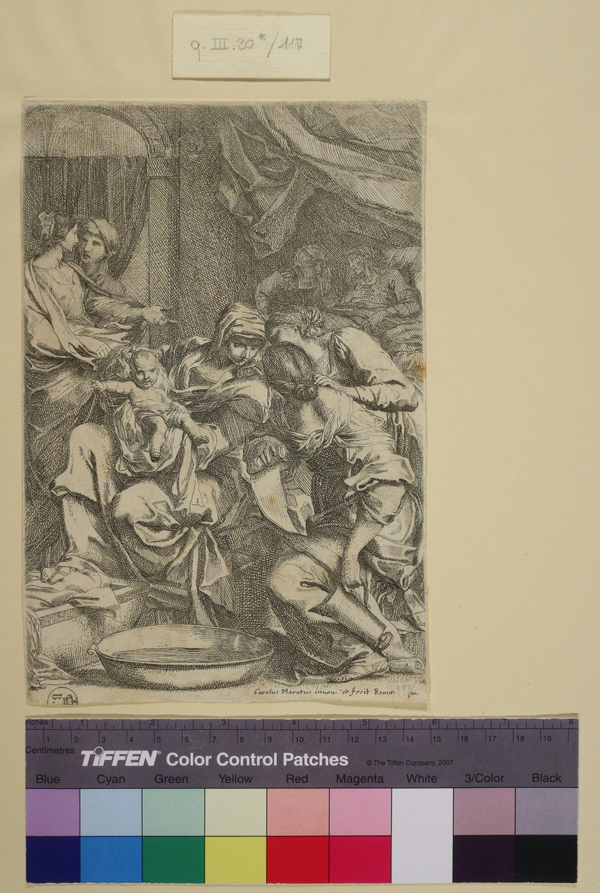 Natività della Vergine, Natività della Vergine (stampa smarginata) di Carlo Maratta o Maratti (metà sec. XVII)