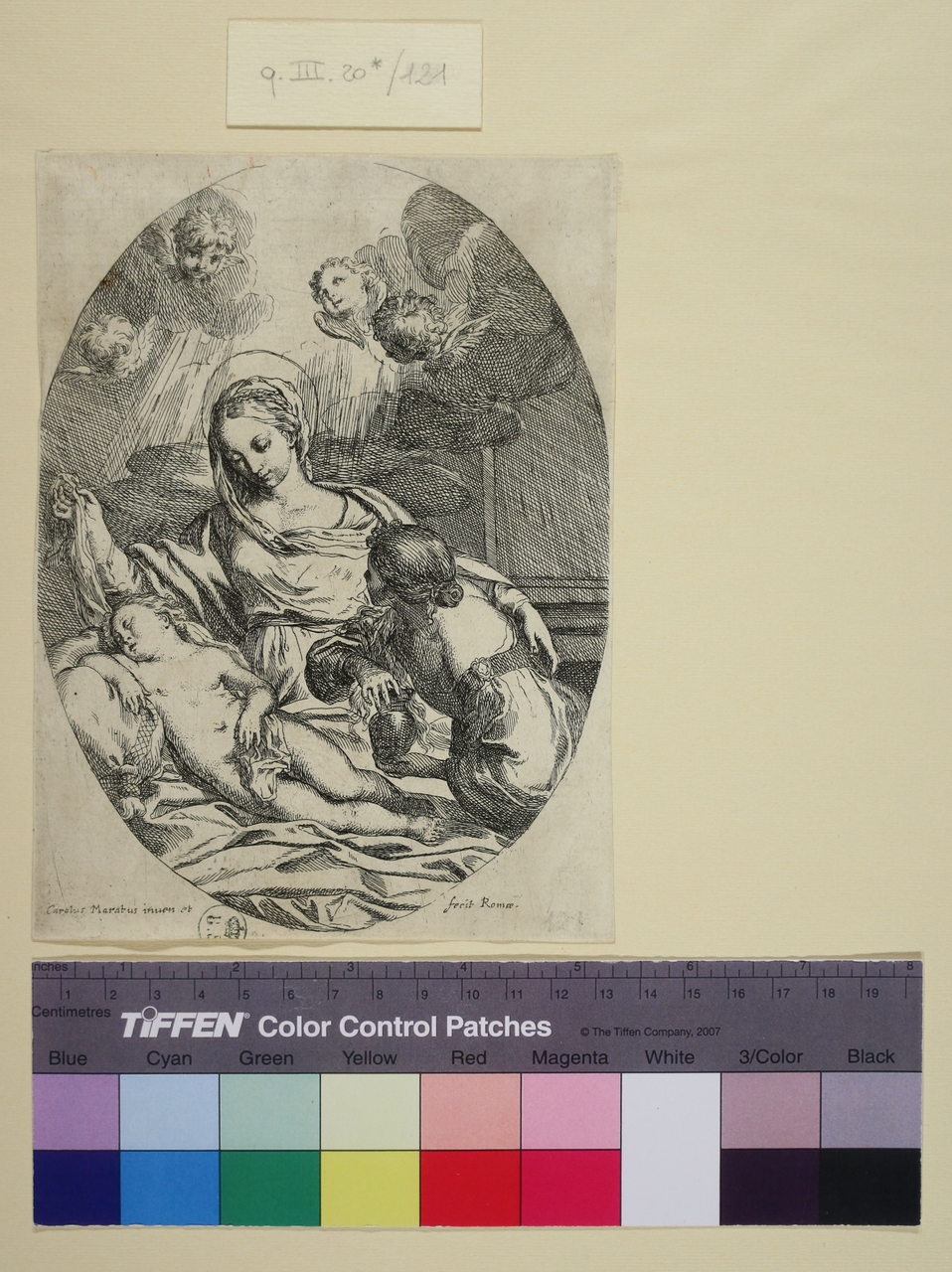 Madonna con Gesù Bambino dormiente, Madonna con Gesù Bambino dormiente (stampa smarginata) di Carlo Maratta o Maratti (metà sec. XVII)