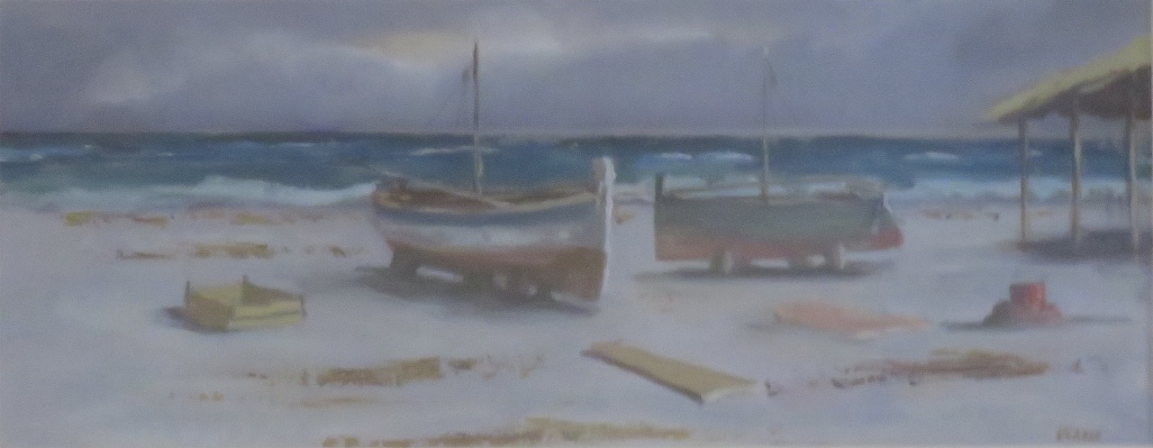 Marina con barche; barche tratte in secco, paesaggio marino (dipinto)