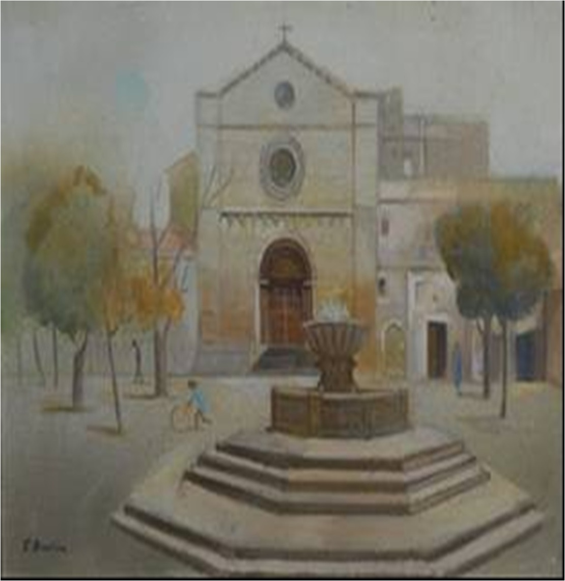 Piazza santa maria, veduta di piazza santa maria a sassari (dipinto)