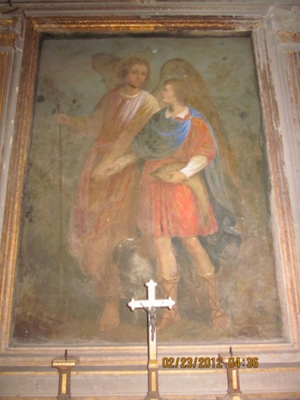 Tobia e San Raffaele arcangelo (dipinto murale) di Bertazzoni Giovanni di Matteo (sec. XIX)