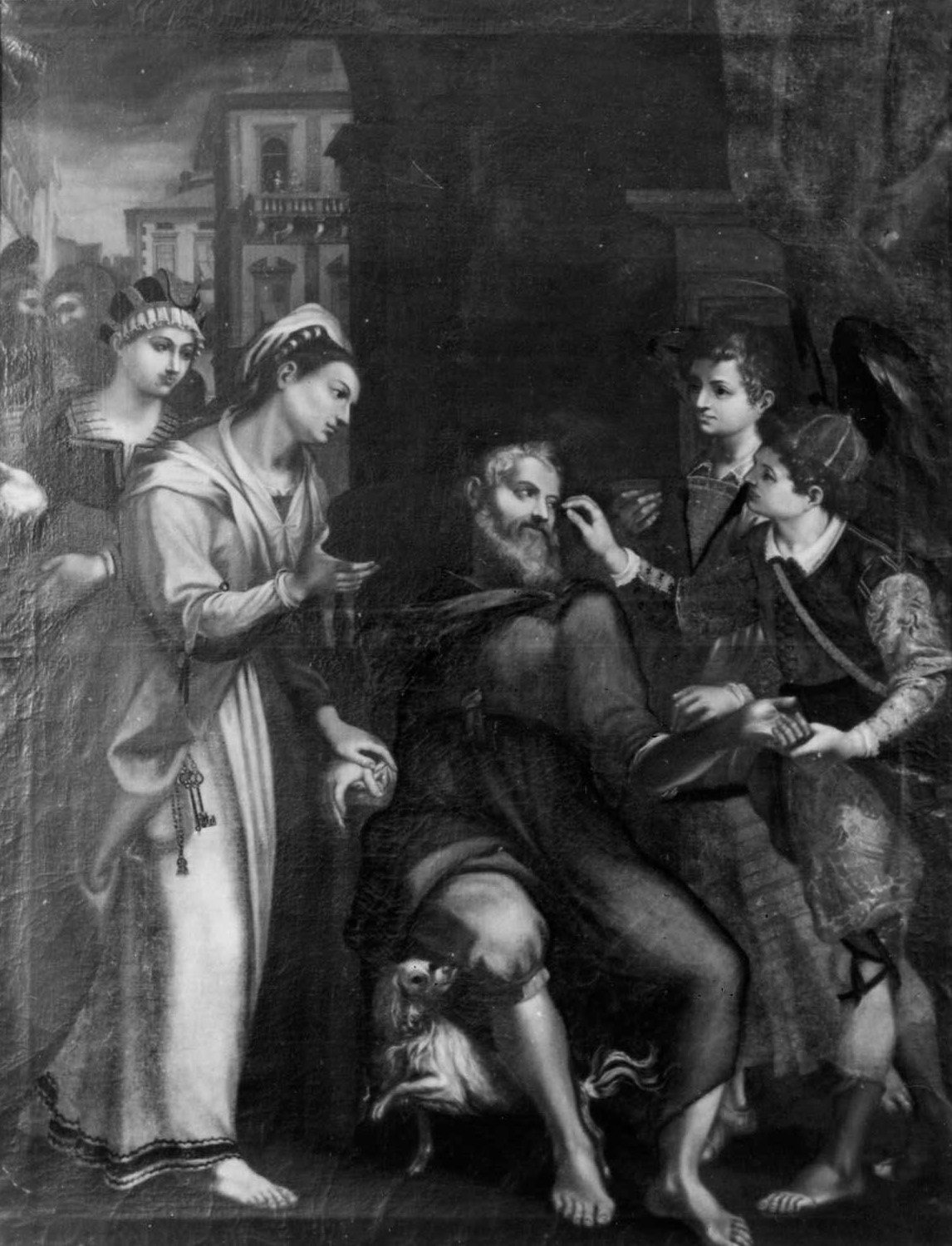 Tobia ridona la vista al padre (dipinto) di Mancini Jacopo (sec. XVIII)