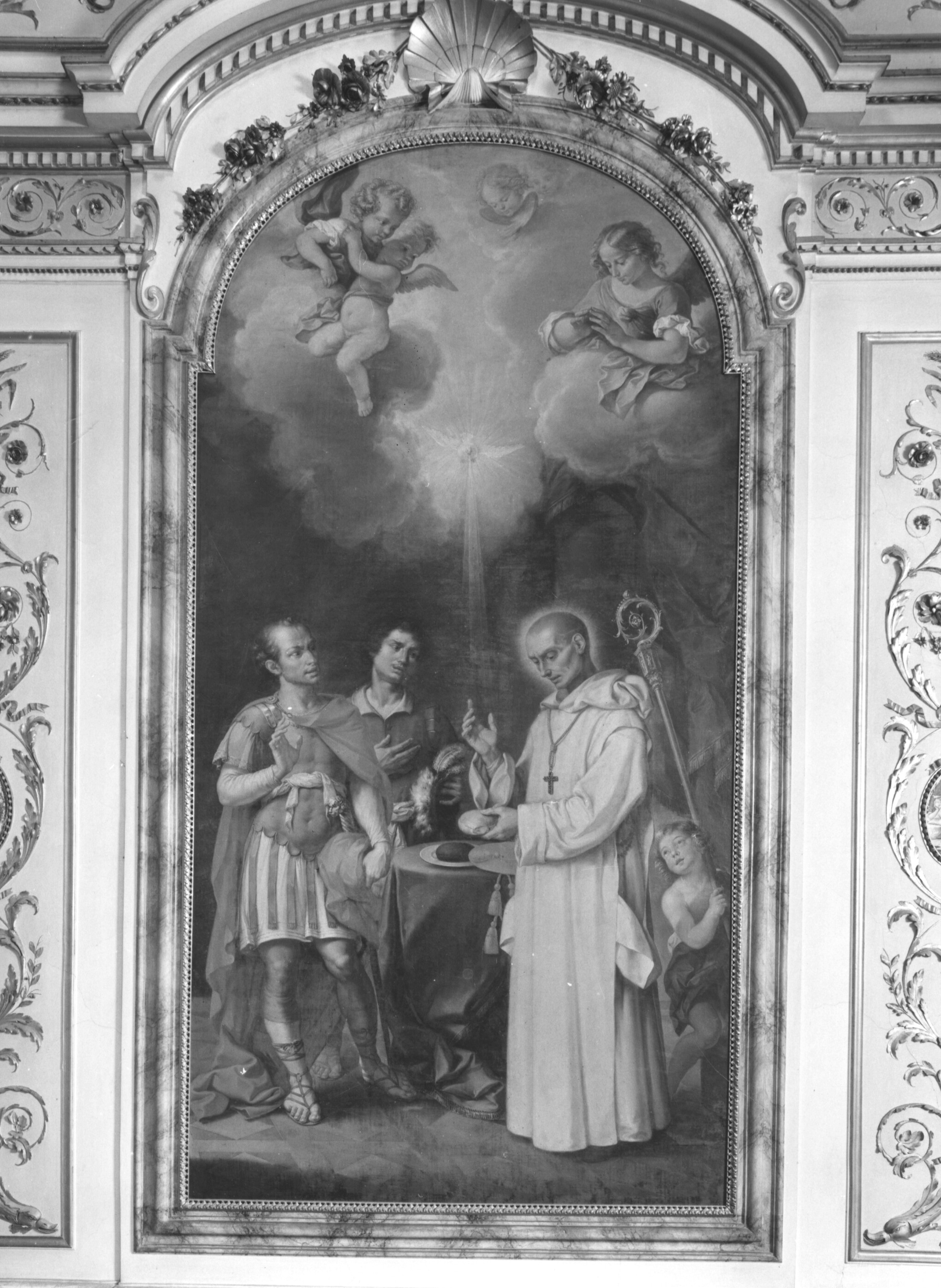 beato Niccolò Albergati compie un miracolo di fronte al duca Filippo di Borgogna (dipinto) di Sacconi Giuseppe (terzo quarto sec. XVIII)