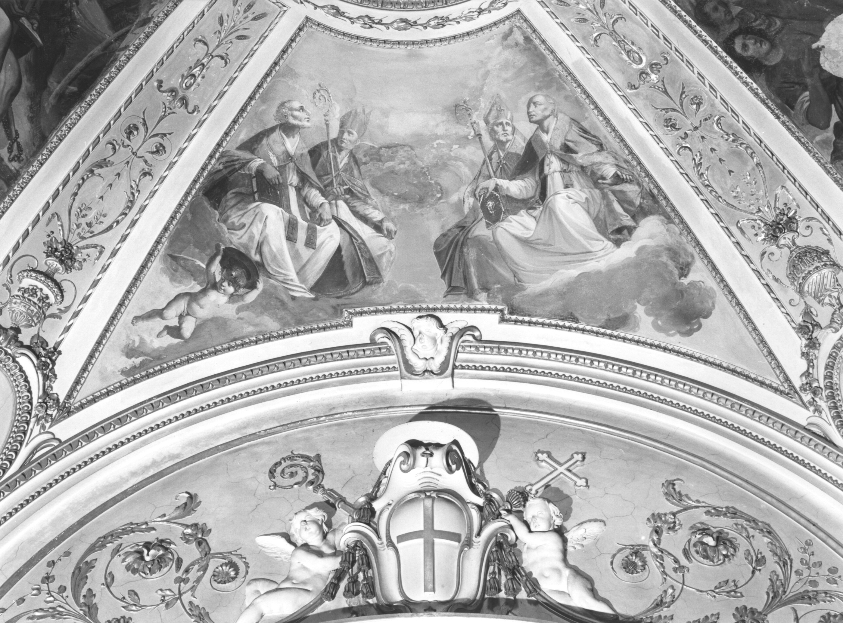 vescovi e angeli (dipinto) di Sacconi Giuseppe (seconda metà sec. XVIII)