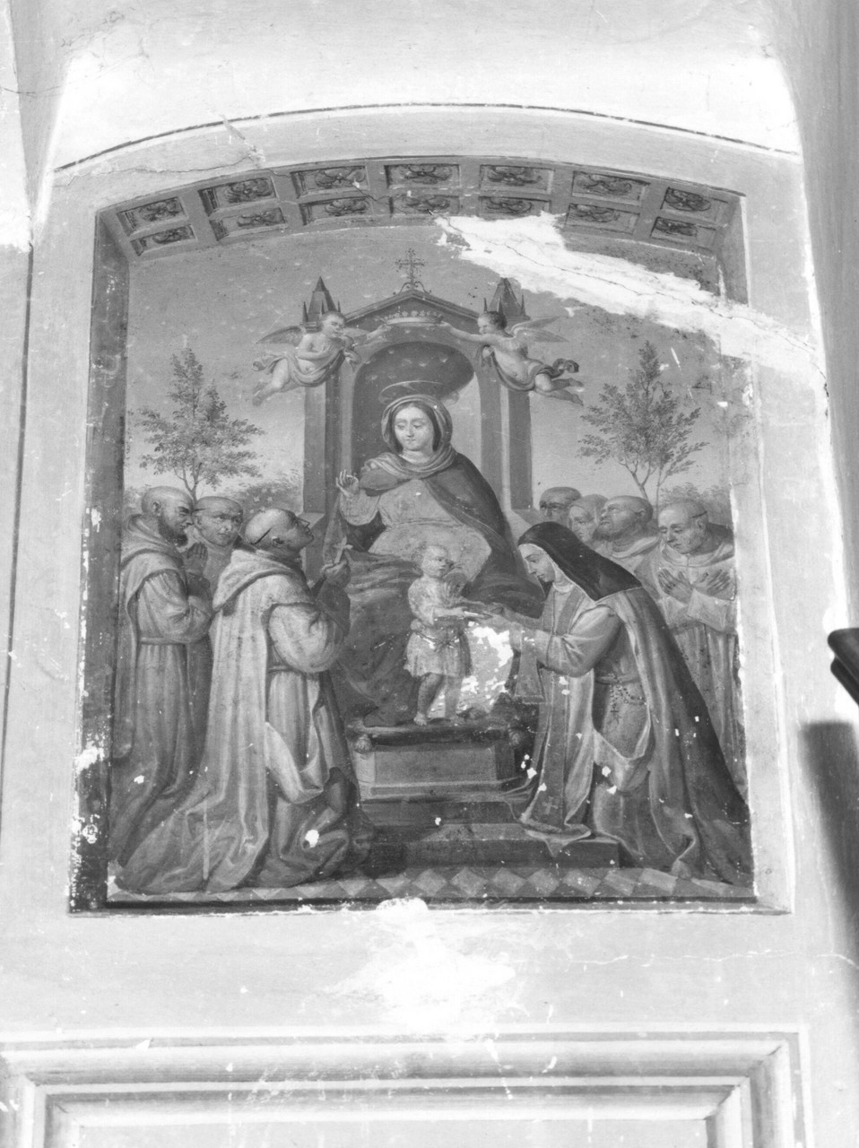 Madonna con Bambino, san Bruno e santa Rossellina certosina (dipinto) di Bertazzoni Giovanni (metà sec. XIX)