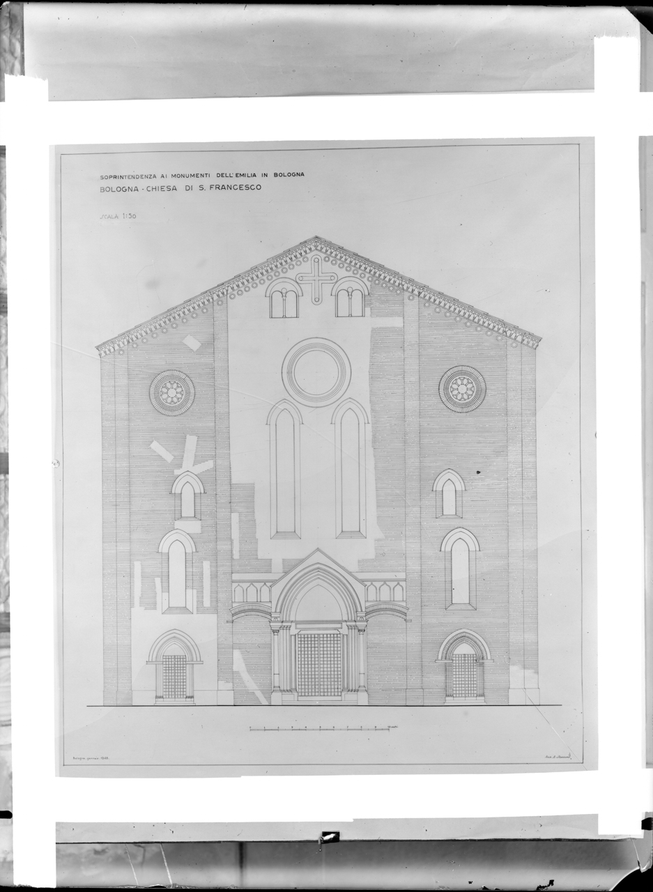 Disegni architettonici - Progetti di restauro - Ricostruzione postbellica - Chiese (negativo) di Stanzani, Arrigo (XX)
