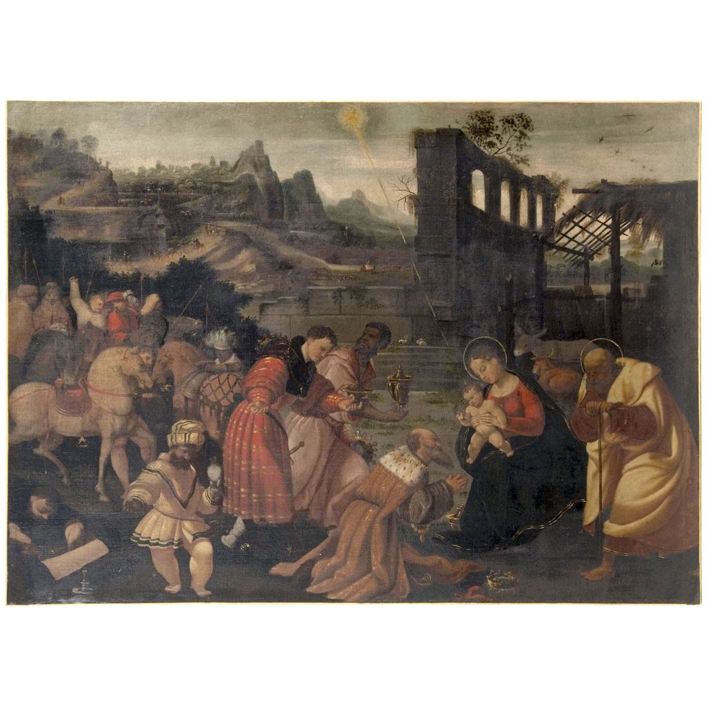 adorazione dei Re Magi (dipinto) di Romani Girolamo detto Romanino (cerchia) (sec. XVI)