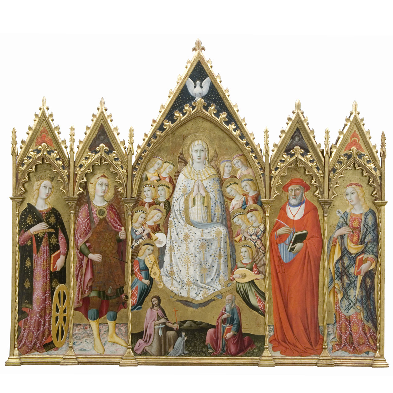 Polittico dell'Assunta, Madonna Assunta con angeli musicanti, Santi e donatore (polittico) di Sano di Pietro (sec. XV)