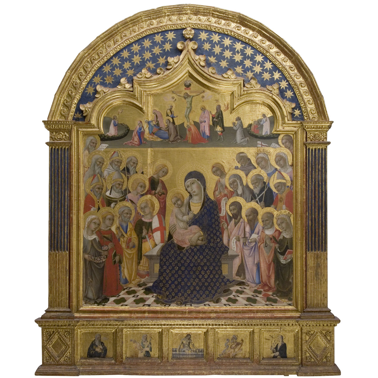 Madonna con Bambino in trono tra angeli, Profeti e Santi (dipinto) di Sano di Pietro (sec. XV)