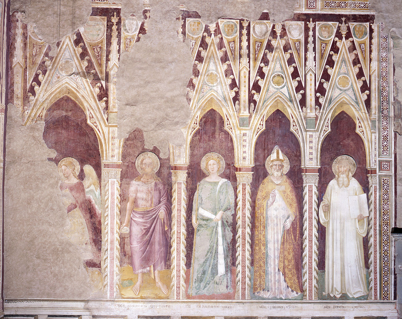 San Michele Arcangelo, San Giovanni Battista, Santa Reparata, San Zanobi, San Benedetto (dipinto murale) di Nelli Pietro (ultimo quarto sec. XIV)