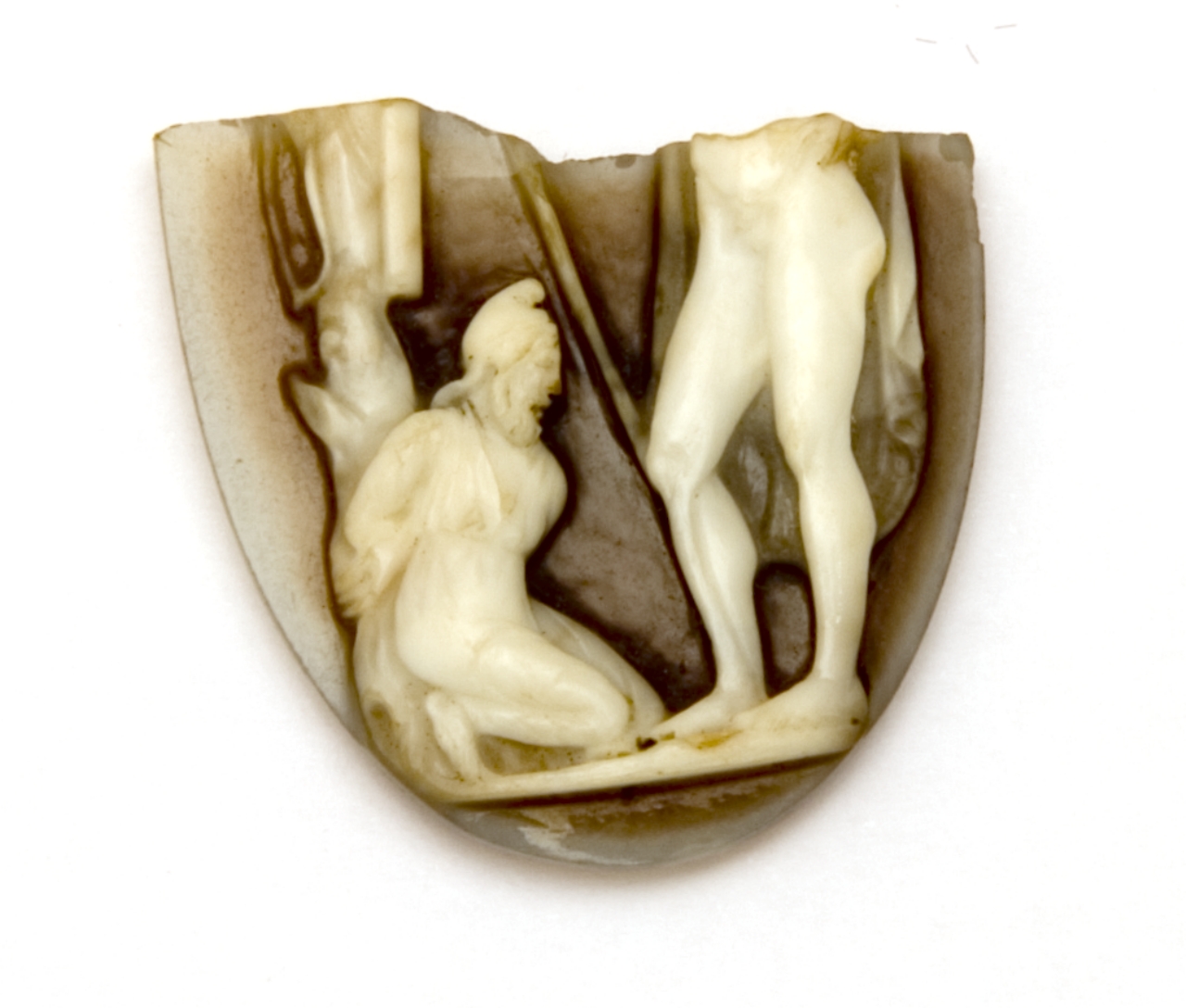 figura maschile e barbaro (cammeo, frammento) - bottega romana (inizio sec. II)