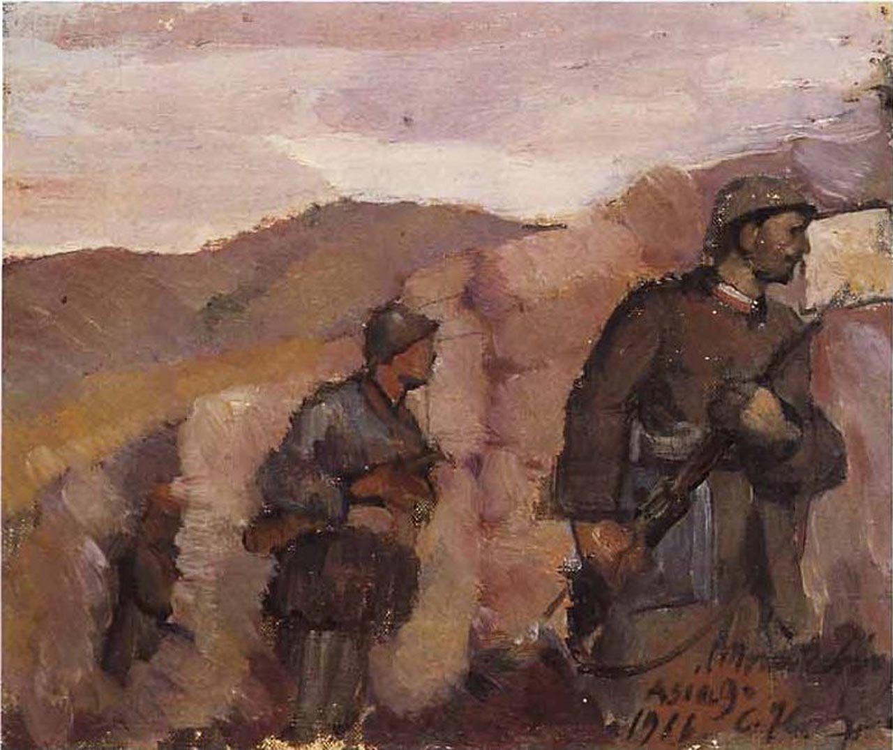 Monte zebio - asiago, soldati in trincea (dipinto)