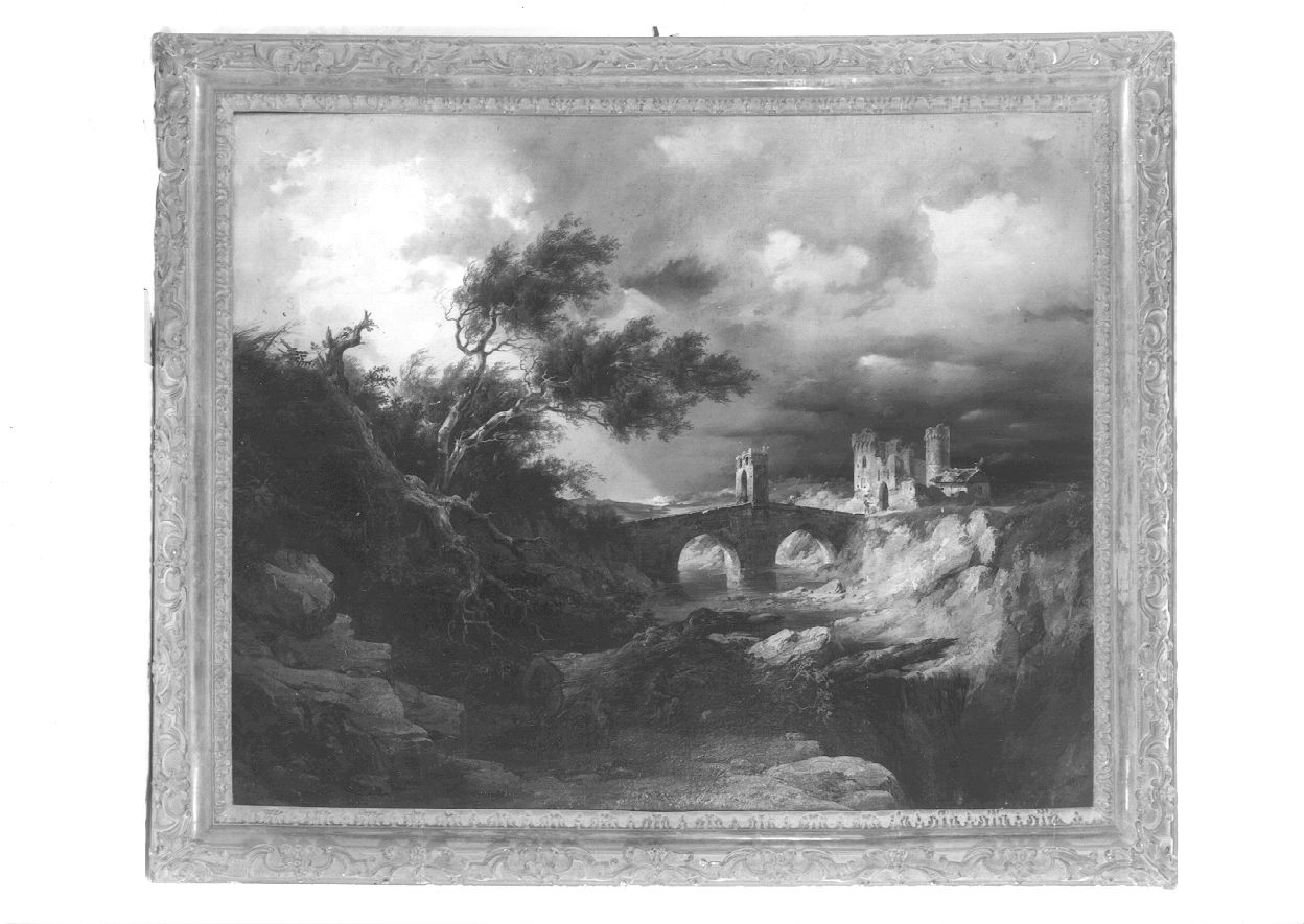 Paesaggio con castello, paesaggio con rovine (dipinto, opera isolata) di Camino Giuseppe (metà sec. XIX)