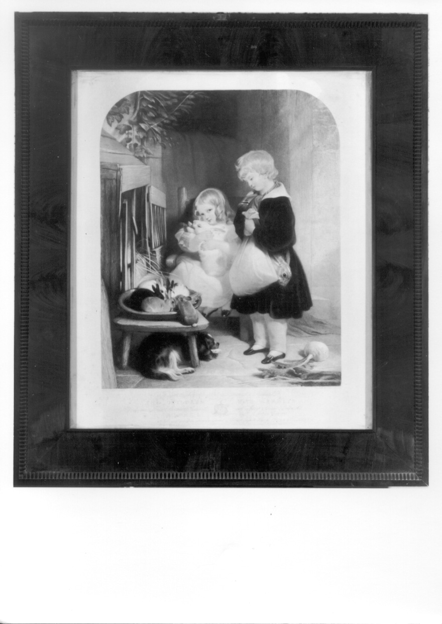 ritratto di Allen Alexander e Mary Selina Bathurst con animali (stampa) di Landseer Edwin, Landseer Thomas (metà sec. XIX)