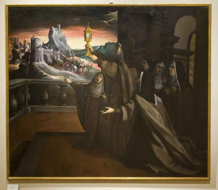 miracolo di Santa Chiara (dipinto, opera isolata) di Mannucci Gaspare (primo quarto sec. XVII)