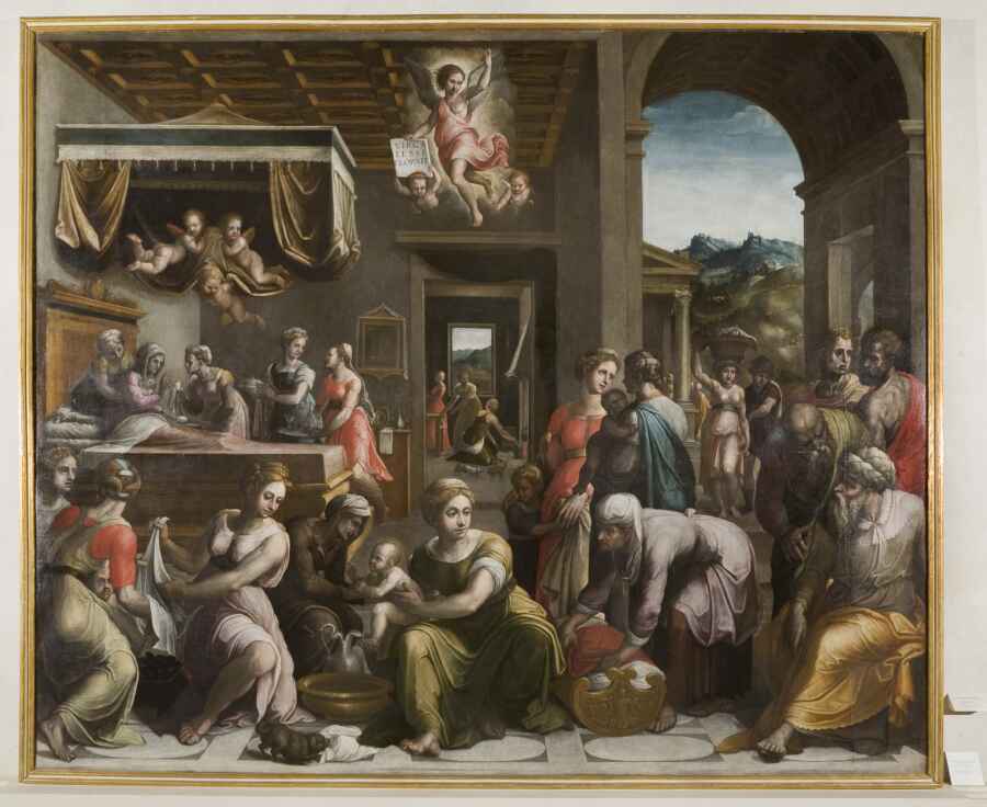 nascita di Maria Vergine (dipinto, opera isolata) di Neroni Bartolomeo detto Riccio (sec. XVI)