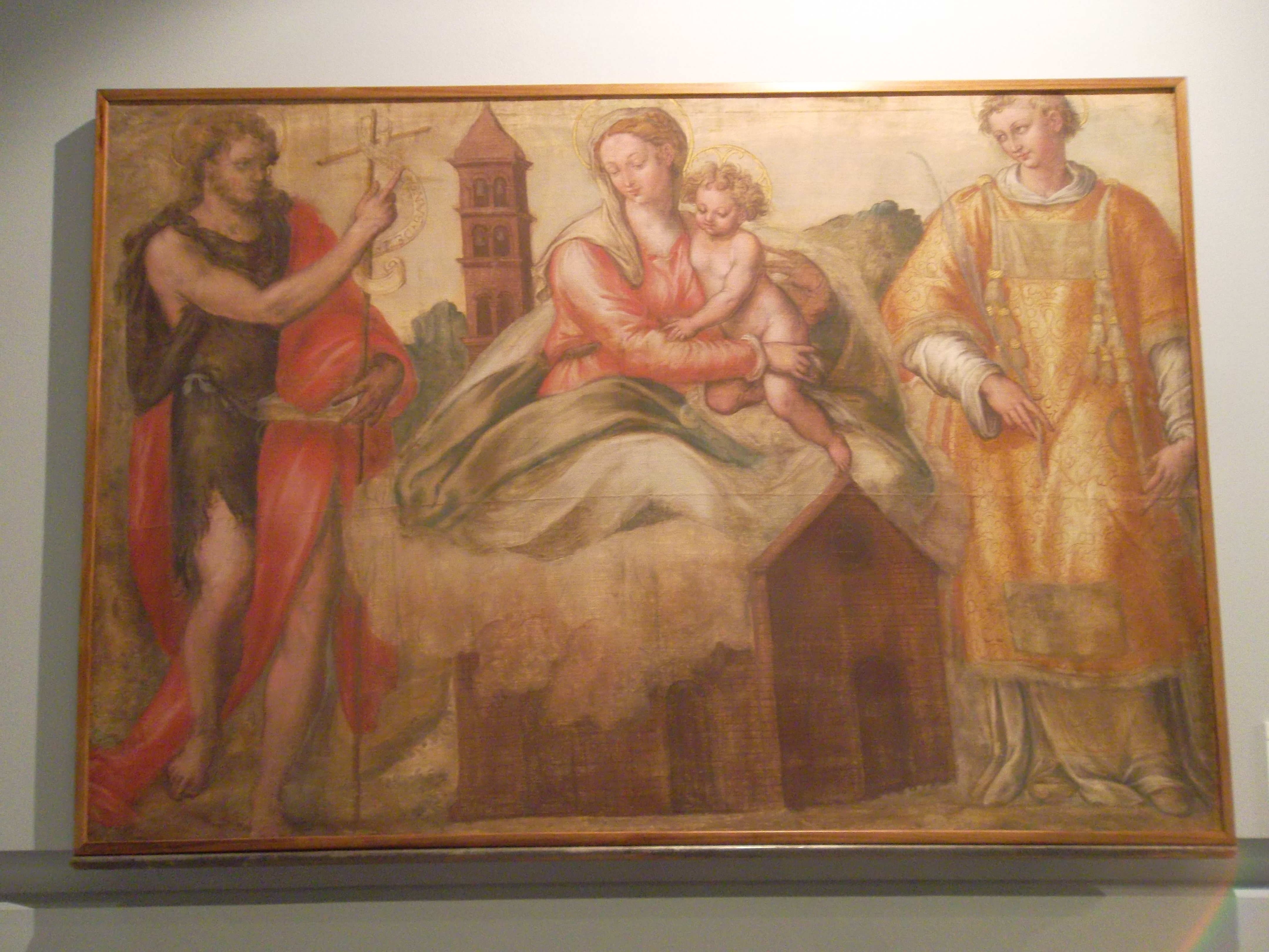 Madonna di Loreto con San Giovanni Battista e San Massimo (dipinto) di Cesura Pompeo (attribuito) (terzo quarto XVII)