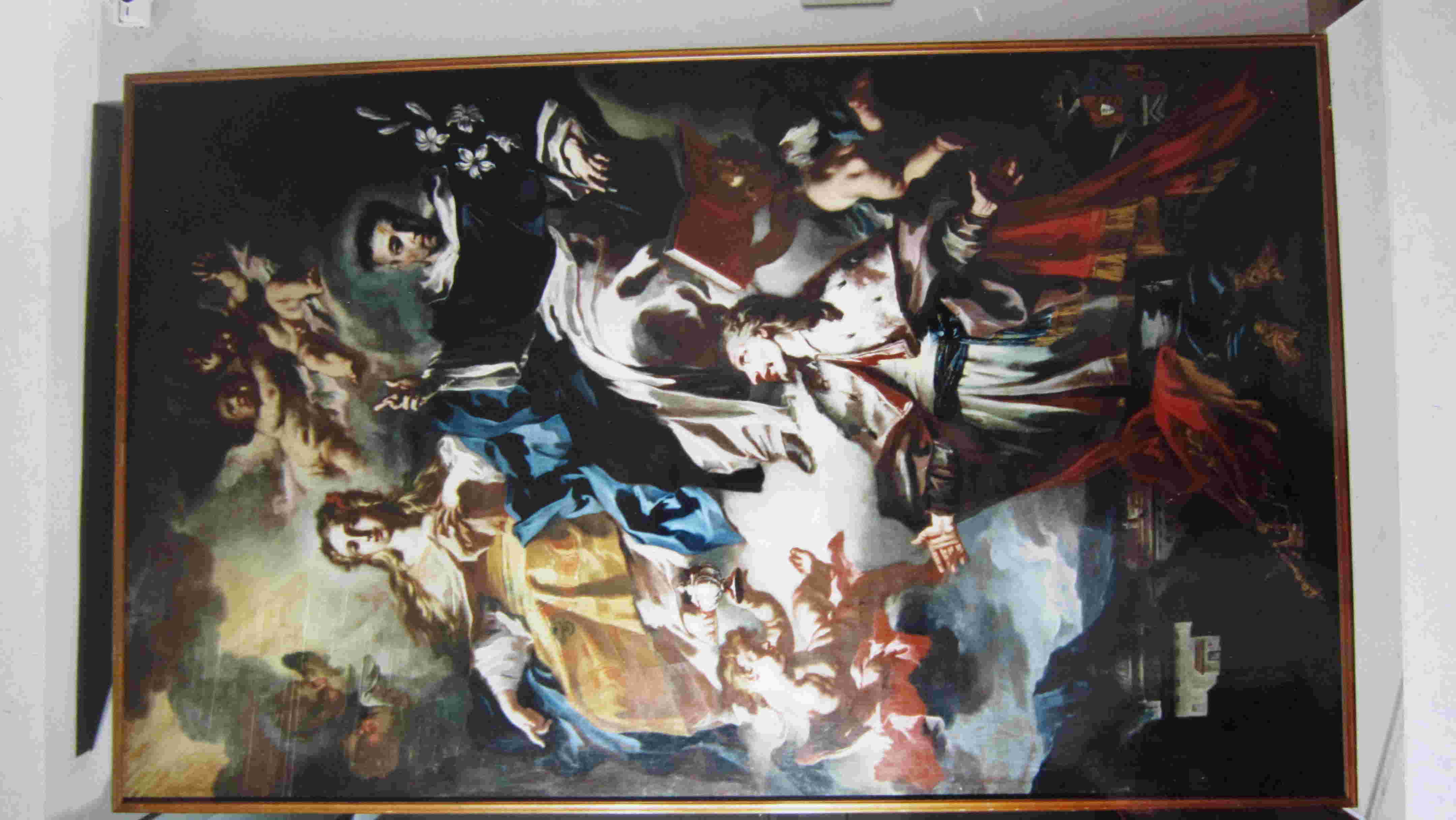 Carlo d'Angio' ai piedi della Vergine e San Tommaso d'Aquino (dipinto) di Damini Vincenzo (sec. XVIII)