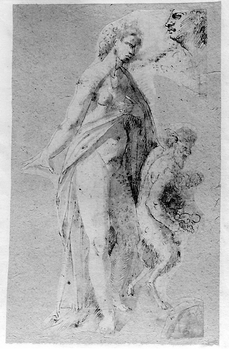 studio di figure di donna, di satiro e di testa maschile (disegno) - ambito padano (terzo quarto sec. XVI)