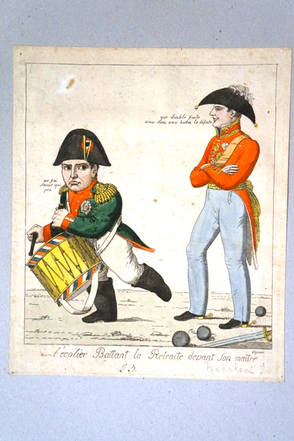 Lo scolaro che batte in ritirata davanti al suo maestro, Napoleone (stampa) di Lacroix (primo quarto sec. XIX)