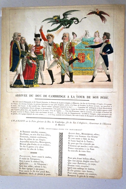 Arrivo del Duca di Cambridge alla corte di suo padre, Napoleone (stampa) - ambito francese (inizio sec. XIX)