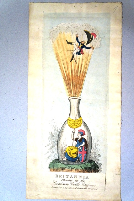 Britannia fa saltare in aria il prestigiatore Corso da Bottiglia, Napoleone (stampa) di Cruikshank Isaac (inizio sec. XIX)