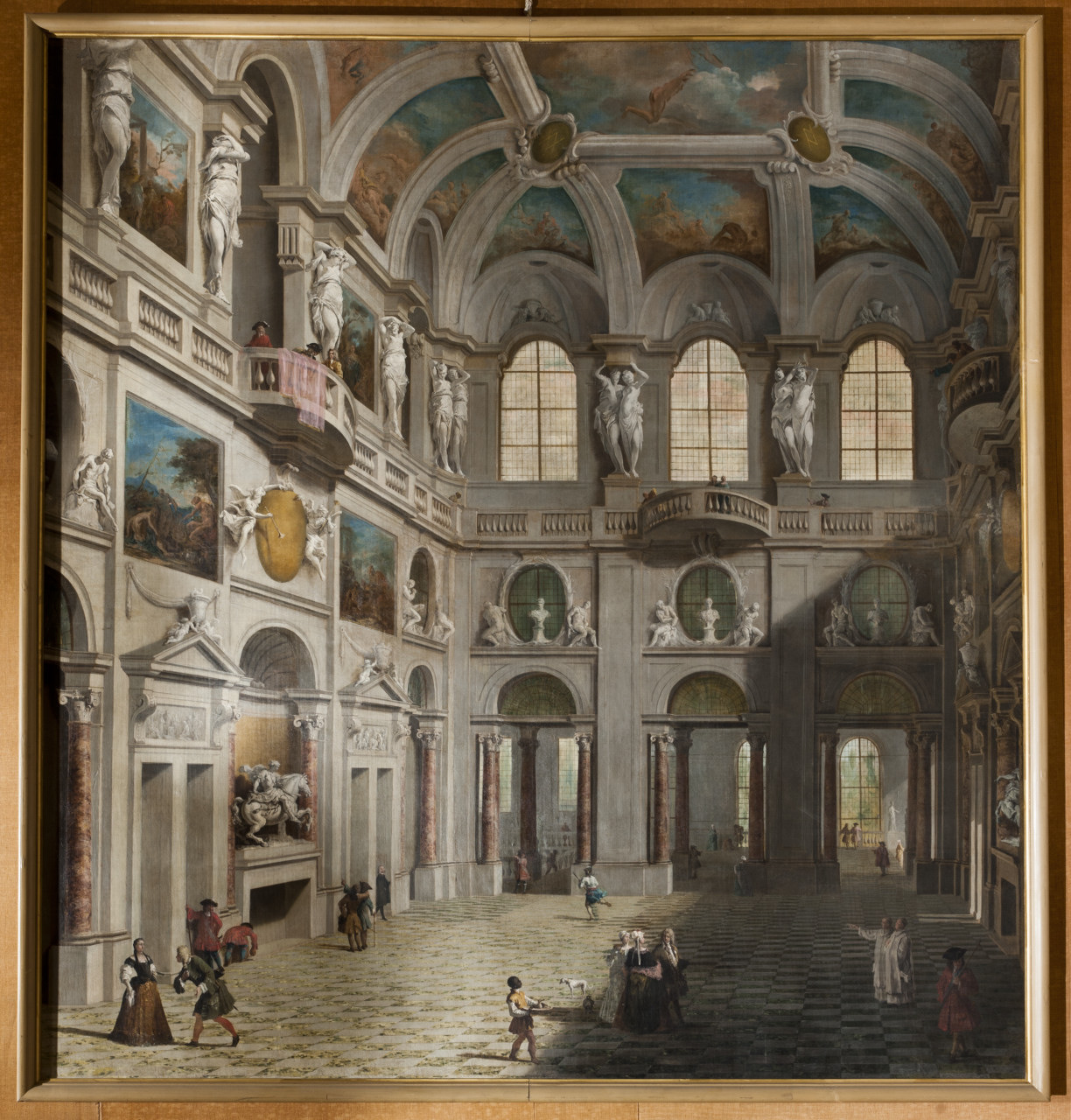 veduta del salone del Castello di Rivoli (dipinto, opera isolata) di Ricci Marco (sec. XVIII)